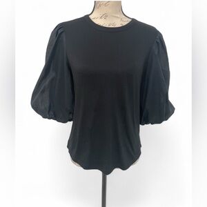 Veronica Beard Retta Puff Sleeve Black Tee Top Size Small Excellent Condition